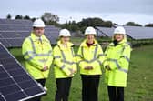 Damien O’Mullan, Director of Transformation and Innovation at NI Water, Economy Minister Dr Caoimhe Archibald, Infrastructure Minister Liz Kimmins and Dr Sara Venning, CEO NI Water. Picture: Michael Cooper