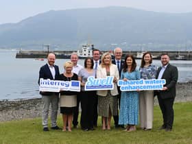 Pictured (left-right are) Barra Best, BBCNI, Pamela Arthurs, CEO, EBR, Ewan Hunter, Head of Fisheries, AFBI, Averil Gannon, DHLGH, Ciarán McGonigle, Director, Aquaculture & Shellfisheries, Loughs Agency, Gina McIntyre, CEO, SEUPB, Paul Harper, Director, Asset Delivery, NI Water, Tracey Teague, Deputy Secretary, Environment, Marine & Fisheries, DAERA, Eleanor Roche, Head of Environmental Regulation & Compliance, Uisce Éireann and Kevin Stewart, DHLGH. Picture: Michael Cooper