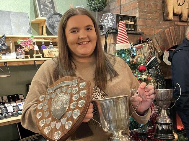 Joanna Caughey with her award at Donaghadee YFC's recent annual Christmas awards dinner at Saints N’ Sinners in the seaside town.