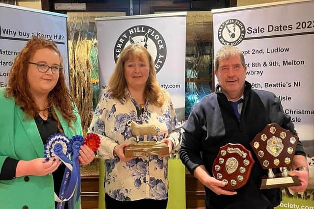 Sean Fiona McAllister and Joanne O'Neill reserve champion flock and show team of the year. Picture: Submitted  03E89F18