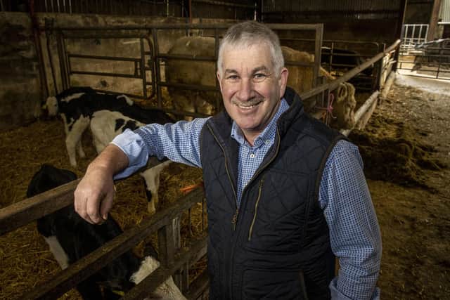 Victor Chestnutt, former president of Ulster Farmers' Union (UFU), who has been made an OBE (Officer of the Order of the British Empire) for services to Agriculture in the New Year Honours list, at his farm outside Bushmills, Co. Antrim. Image: Liam McBurney/PA Wire