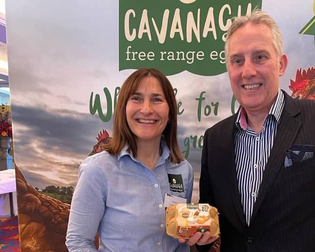 MP Ian Paisley with Eileen Hall of Cavanagh eggs, Co Fermanagh