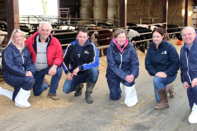 Young Farmers’ Clubs of Ulster CEO, Gillian McKeown, Cavan Johnston, Matthew Adams, Department of Agriculture, Environment and Rural Affairs (DAERA) Permanent Secretary, Katrina Godfrey, Rebecca Kennedy and land mobility manager, John McCallister at Johnston Farm