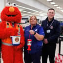 Kerry Whitehouse, CRS Antrim District Unit Commander and Fundraiser Officer, special guest Elmo, Donna McCotter, Community Champion at the Tesco Yorkgate store in Belfast, and Dominic McIlroy, CSR Belfast District Unit Commander.