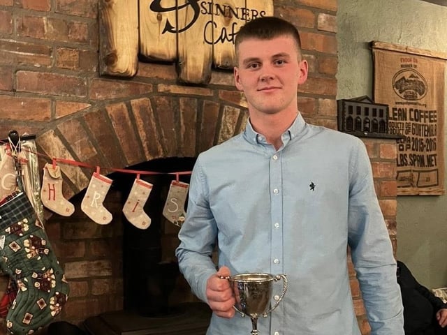 David Hamilton with his award at Donaghadee YFC's recent annual Christmas awards dinner at Saints N’ Sinners in the seaside town.