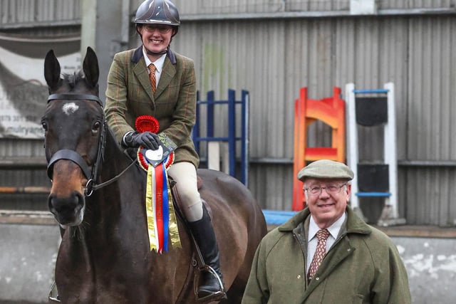 Lisa Mitchel Talbot with her champion horseBruce and judge Mr David Kilpatrick. (Picture: Lyndon McKee Photography)