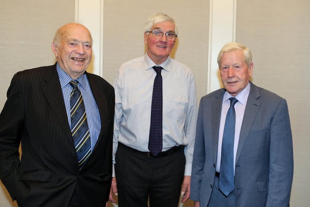 Holstein NI president David Perry, centre, with past presidents Wilbert Rankin and James Walker. Picture: Kevin McAuley 