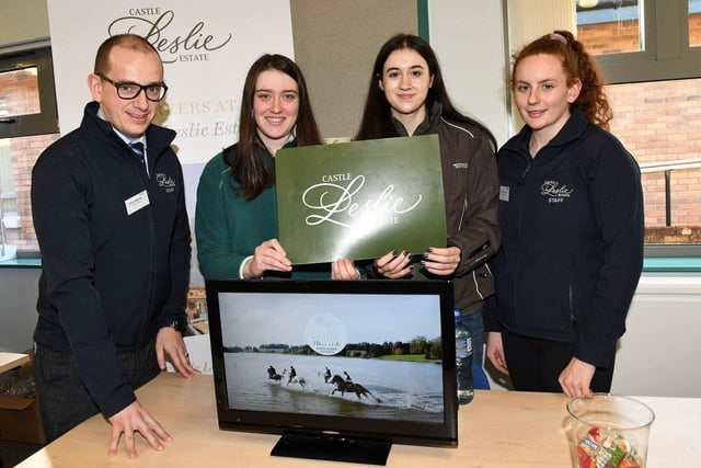 Chris Kilpatrick and Gemma Treanor, Castle Leslie Estate talk to BSc Equine Management students Maya Lutton (Crumlin) and Lily Ramsden (Lisburn) about a career in the equine leisure and hospitality industry.