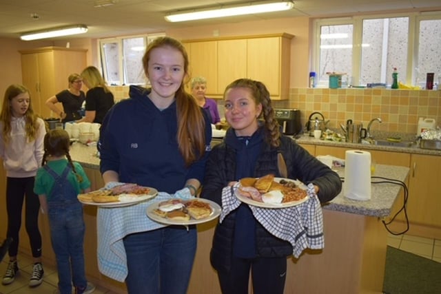 Rachel Boyce and Erica Savoury during the Garvagh YFC big breakfast and car wash which was held recently