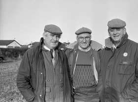 They had been ploughing straight furrows at Groomsport, Co Down, at the end of January 1992. Competitors from all over the province showed of their expertise at the Newtownards Young Farmers’ Club ploughing match. Desmond Wright, Coleraine, twice winner of the world championship, with fellow judges Stanley Erwin, Killead, and William King, Coleraine. Picture: Farming Life/News Letter archives