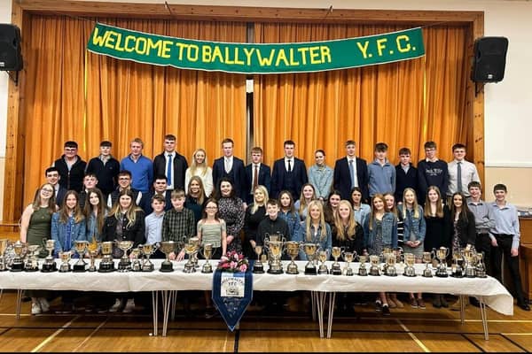Friday 4th April Ballywalter Young Farmers held their annual parents night in Ballywalter Church Hall. A great night was had by all with guest speaker YFCU President Stuart Mills, as well as  enjoying some entertainment of swimming and stock judging sketches, junior girls dancing, prize giving and refreshments to end a wonderful night celebrating the clubs successful year. Picture: Ballywalter YFC