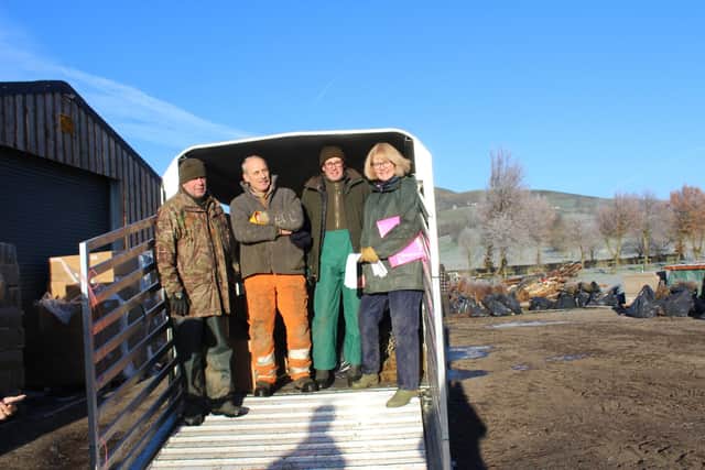 HVF farmer Andrew Bramall, hedgerow expert Jasper Prachek, PEF chair Tom Noel and HVF coordinator Christine Harding loading up a trailer with plants and guards. Picture: Submitted
