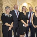 Holstein NI chairman Alex Walker, and wife Pamela, centre are pictured at the club’s annual dinner in Ballymena with Holstein UK chairman Michael Smale, and his wife Caroline; and Holstein UK trustee Wallace Gregg, and his wife Joan. Picture: Kevin McAuley/McAuley Multimedia