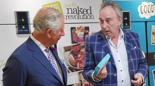 The King samples some of the products from the Good Little Company along with Denis Lynn from Finnebrogue during a visit to the Downpatrick artisan company in 2019. Photo by Aaron McCracken