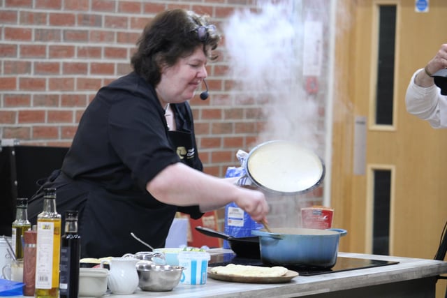 Chef Paula McIntyre cooking with Hampshire Down lamb.