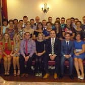Glarryford YFC members at club anniversary dinner in 2014 at the Wild Duck Portglenone with Martyn and Barbara Blair. Picture: Glarryford YFC