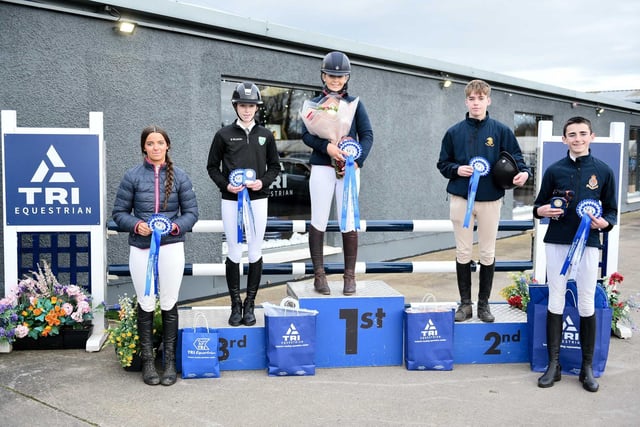 Winners of the Premier Open 1.10m Individual class (Zara Sharvin, James Murphy, Taylor McKnight, Peter Morton and Lucy Knight)