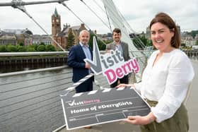 Jennifer O’Donnell, Tourism Manager at Derry City & Strabane District Council, Odhran Dunne, Chief Executive at Visit Derry, and David Gilliland, managing partner at Brook Hall Estate.  Picture: Martin McKeown
