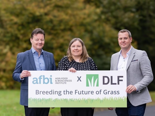 (L-R) Christian Sig Jensen, head of Corporate Product Management at DLF; Dr Gillian Young, head of AFBI’s grass breeding research programme, and Lee Wilson, General Manager of DLF Ireland.