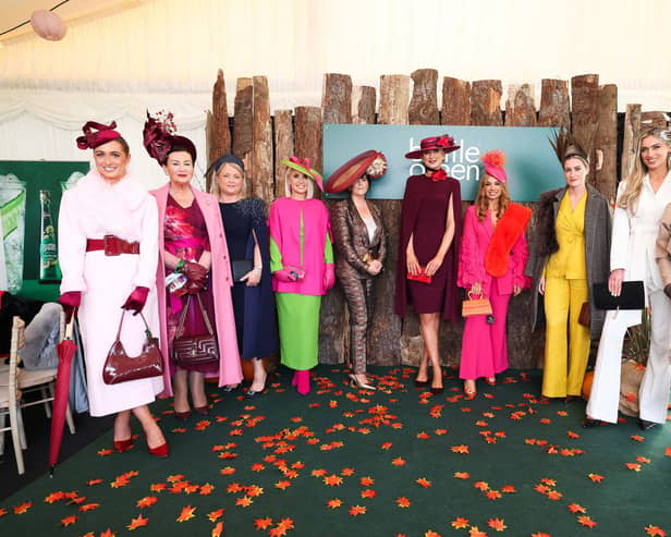 Ivona Moore from Kilkeel in Co. Down was awarded the highly acclaimed ‘Best Dressed’ title on Ladies Day which took place on day two of the renowned Ladbrokes Festival of Racing. The competition was judged by Cool FM Presenter and fashion enthusiast Rebecca McKinney, 2023 Miss Northern Ireland winner Kaitlyn Clarke and Sarah Lawson, Head of Marketing at bottlegreen Drinks, part of The SHS Group. Pictured (L-R) are Maria McAvoy, Faith Amond, Donna Mullan, Shileen McConville, Emma Murray, Ivona Moore, Rebecca McCausland, Nicole Mallen, Aimee Boyle and Judith Beckett.