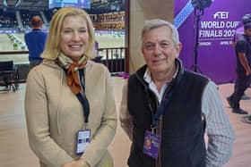 The Federation Equestre International official television commentators from Rhiyadh were County Antrim's Jessica Kuertan and Philip Gazala from Dorset. (Pic: Ruth Loney)