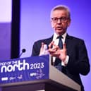 Michael Gove, Secretary of State for Levelling Up, Housing and Communities, speaking at the Convention of the North in Manchester. PIC: James Speakman/PA Wire