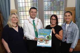 Mayor Ruairí McHugh with DCSDC Age Friendly officer Pauline O'Neill. On the left is Alison Forbes, South West Aged Partnership, and right is Ellie Leonard, Western Health and Social Care Trust. Photo: Tom Heaney, nwpresspics