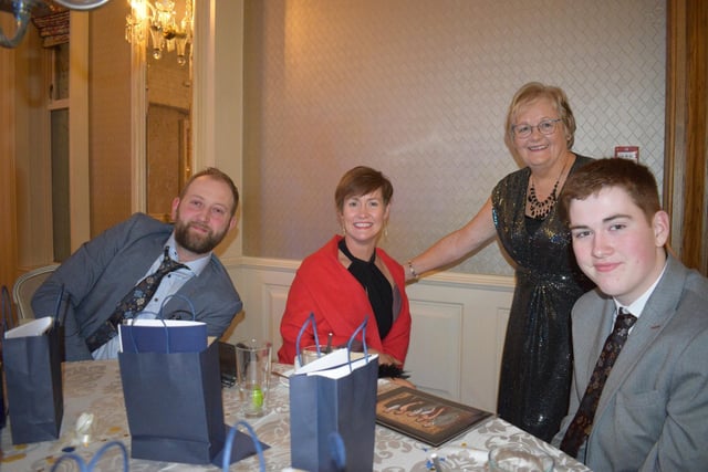 Dan McAuley, Tammy Hoy, Margaret Coleman and Drew Hoy at the Holestone YFC 80th anniversary dinner at the Galgorm Resort. Picture: Holestone YFC