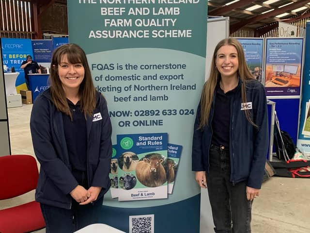 LMC Sustainability Projects Manager, Lauren Cairns and LMC Farm Quality Assurance Assistant Manager, Rebecca Annett at the NSA Sheep Event. Pic: LMC