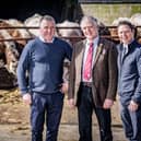 Richard Beattie from Beatties Glenpark Farm, William Irvine from the Ulster Farmers’ Union and Colin Smith from the Livestock and Meat Commission are pictured on Beatties Glenpark Farm near Omagh. Beatties is one of the 19 farms participating in Bank of Ireland Open Farm Weekend 14-16 June. More information at www.openfarmweekend.com