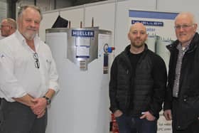 Mueller agent Cecil Wilson, WIlson Milk Tanks, pictured at the Winter Fair with Joe and Andrew Alexander, Rathkenny. Picture: Julie Hazelton