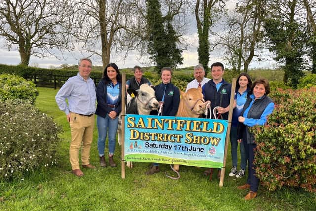 Peter Lawson, Brian Hunter, Damien Tumelty and Frances Lawson with members of Spa Young Farmers