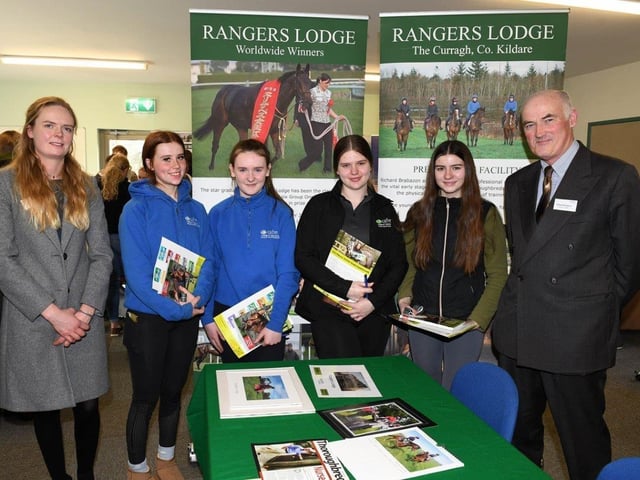 Richard Brabazon and Heidi Brabazon give Level 3 students Hannah Neill (Ballinderry Upper, Co. Antrim), Bethany Roche (Strabane), Gemma Crowe (Tandragee) and Keishla Canning (Dungannon) an insight into life at Rangers Lodge.