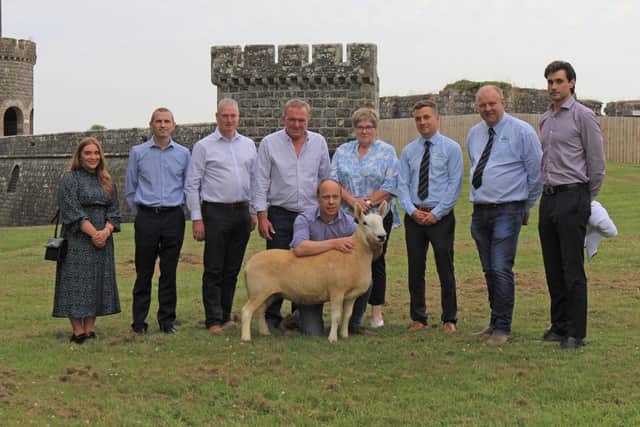 Pictured launching the sheep section’s new classes for the North Country Cheviot breed, are sponsors and directors of the Randox Antrim Show’s Sheep section: (front) sheep breeder Alastair McNeill, Randalstown; (back, l-r) Jordan Doherty, Randox Health; Peter Whiteside and Seamus McCormick, Danske Bank; John Murphy; Rosemary McAllister; Ryan Godfrey and Matthew Cunning, Fane Valley; and Marc Coppez, Randox Health. Photo: Julie Hazelton.