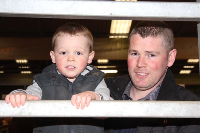 Paddy McCloskey, Kilrea, and dad Eamon, were among the exhibitors at the Dungannon Simmental show and sale. Picture: Julie Hazelton