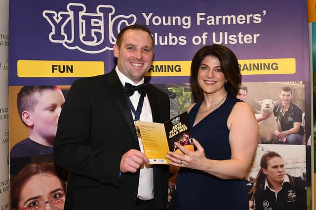 YFCU president, Peter Alexander with guest speaker, Louise Cullen, BBC NI agriculture, and environmental correspondent