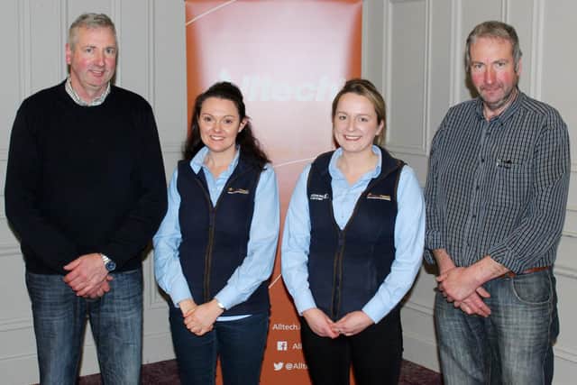 Attending the recent Alltech mycotoxins' seminar: Nigel (left) and Geoffrey Kinnear from Keady with Chloe Kyle (2nd left) and Edel Madden, United Feeds.