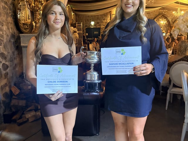 Chloe Jameison (Moycriag YFC) and Sophie McAllister (Lisnamurrican YFC) received joint first place in 18-21 impromptu public speaking.