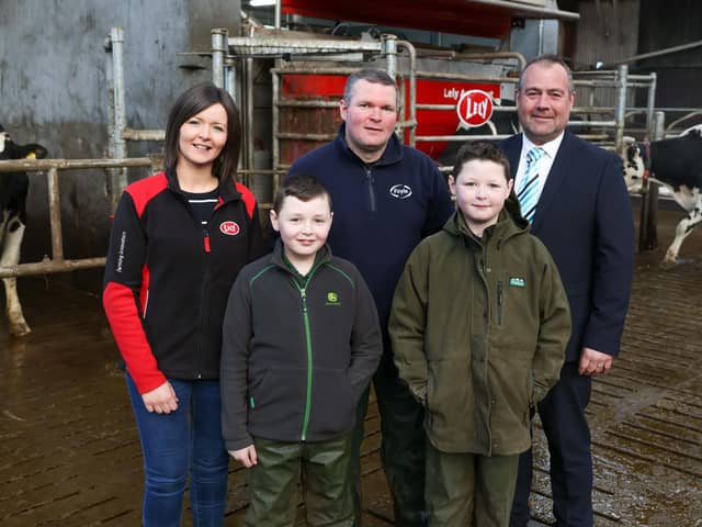 Ulster Bank business development manager Conor McNeill (right) pictured with Timmy and Karen Rea and their sons Charlie and James.