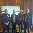 Left to right: William Taylor, FFA co-ordinator, Agriculture Minister Andrew Muir,  Paul Gosling, author of the Report - Farming On Life Support and Sean McAuley, FFA Steering Committee