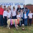 Beltex Premier Sale Judge John Maher is pictured with family, celebrating their Interbreed Champion win at Ossory Show with Ballinakill Everything.