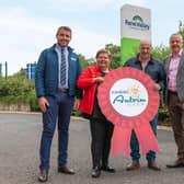 Pictured: (L-R) James McAvoy, Fane Valley Feeds Sales Representative, Patricia Pedlow, Antrim Show Secretary, Trevor Lockhart, Fane Valley Group Chief Executive, George Robson, Antrim Show Chairman & Mairead McGeown, Fane Valley Stores Area Retail Manager. Pic: Fane Valley