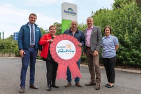 Pictured: (L-R) James McAvoy, Fane Valley Feeds Sales Representative, Patricia Pedlow, Antrim Show Secretary, Trevor Lockhart, Fane Valley Group Chief Executive, George Robson, Antrim Show Chairman & Mairead McGeown, Fane Valley Stores Area Retail Manager. Pic: Fane Valley
