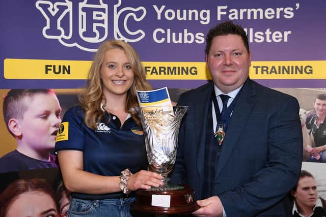 Adrianna Coulter, Straid YFC, who won club leader of the year 2023 with YFCU president, Stuart Mills