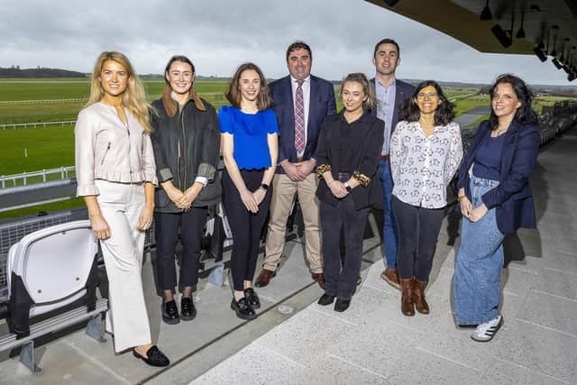 The committee of the Irish Pig Health Society, pictured at The Curragh Racecourse, which will host the society’s annual symposium on Tuesday, April 16th: Hannah Ryan, Hazel Rooney, Eadaoin Conway, Peter Duggan, Fiona O’Meara, Thomas Gallagher, Carla Gomes and Amy Quinn. Photo: Fennell Photography