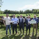 Jack Spillane, farm manager, Mathew Murphy, Dawn Meats, Niall Browne, chief executive, Dawn Meats, Professor Frank O’Mara, Teagasc director; Donal Santry, chairman of Shinagh Estates, Chloe Millar, Teagasc technician, and Sean Deasy, vice chairman of Shinagh Estates.  Picture: Submitted