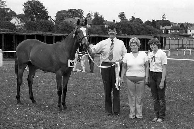 Mr Wilson Logan of Old Carrick Road, Newtownabbey, with his first prize thoroughbred colt at the Ballymena Show in June 1982. Also in the picture is Mr Logan’s wife and daughter, Michelle. Picture: Farming Life/News Letter archives