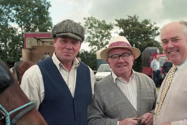 Pictured in September 1995 at the Ahoghill Pony Fair are Thomas Hamill of Ahoghill, centre, with his son Pat, left, and Laurence Murdock of Drumbo. Picture: Farming Life/News Letter archives