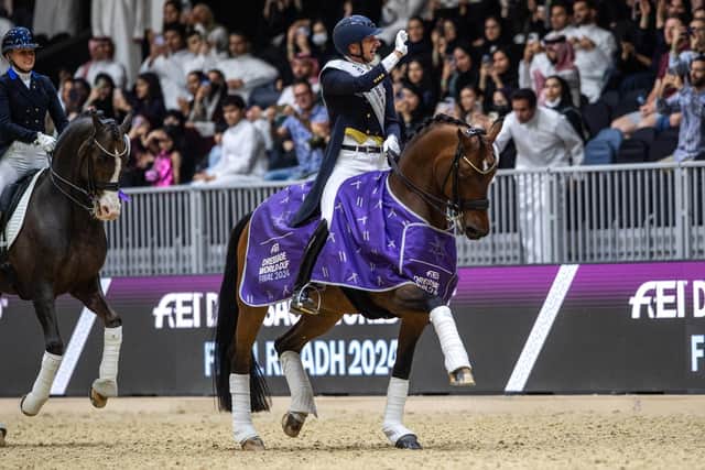Dressage World Cup winner Patrick Kittel from Sweden on his world cup winning round on Touchdown. (Pic: FEI)