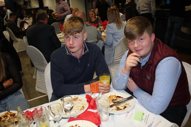 Bleary YFC members Aaron and Johnny at the club's very first charity dinner and auction in aid of Air Ambulance. Picture: Bleary YFC